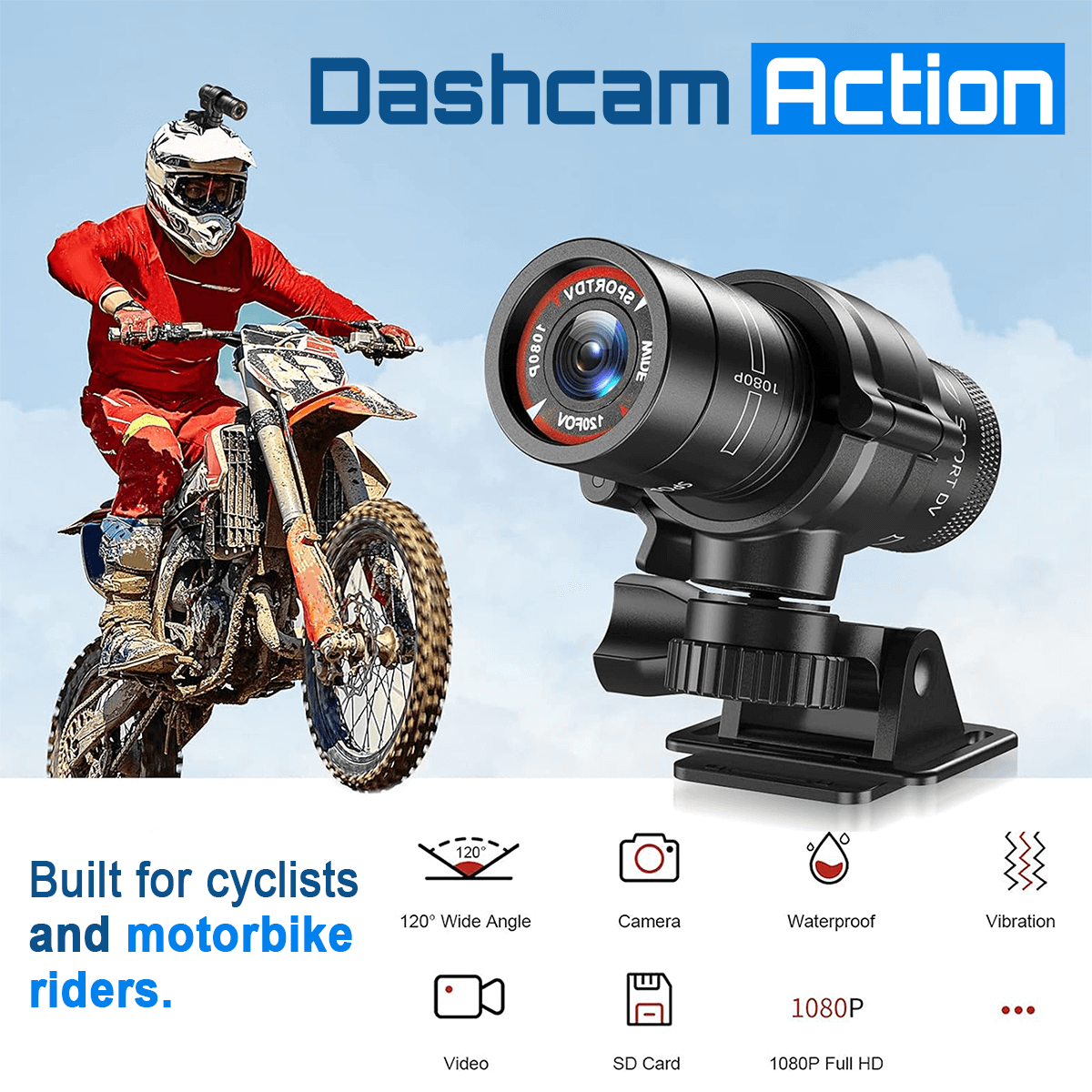 Dashcam action (pour cycliste et motard) wireless