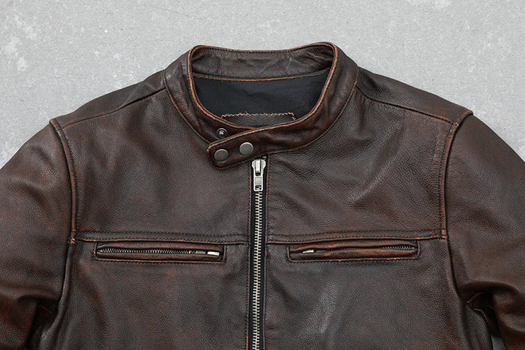 Blouson en cuir marron pour homme