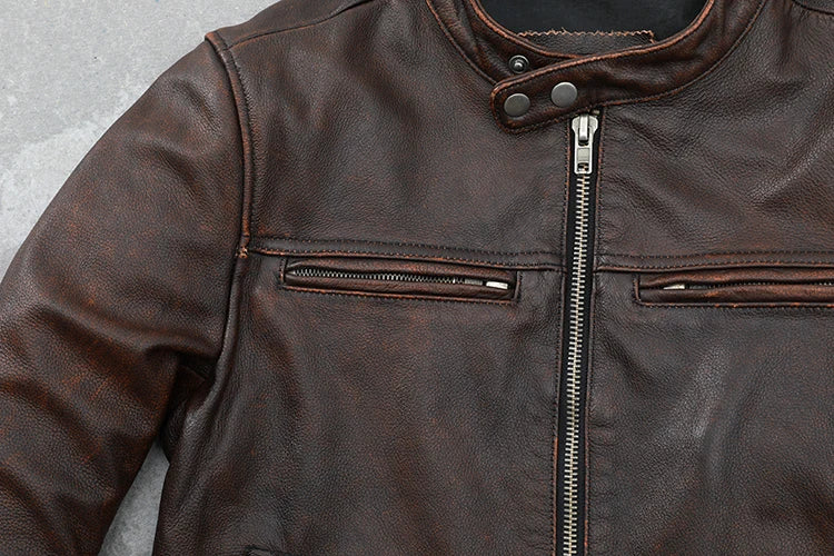 Blouson en cuir marron pour homme