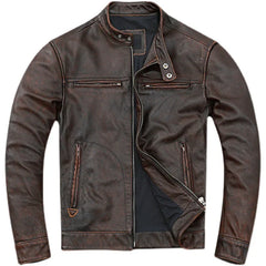 Blouson en cuir marron pour homme