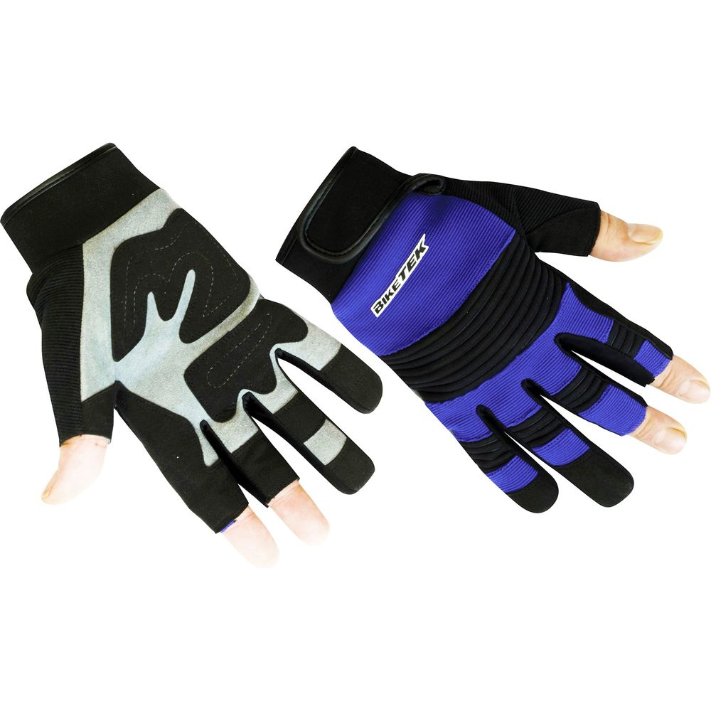 Gants de mécanicien doigts ouverts bleus