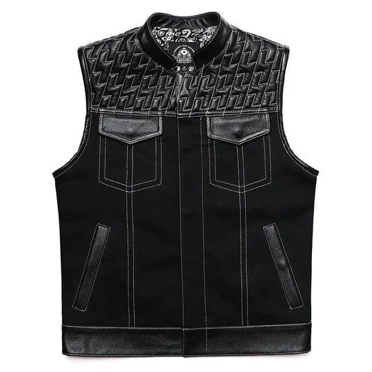 Gilet soa cuir et tissu pour biker