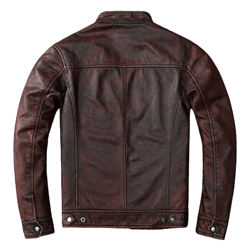 Veste biker marron en cuir de vachette vintage