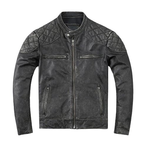 Veste en cuir grise pour homme biker