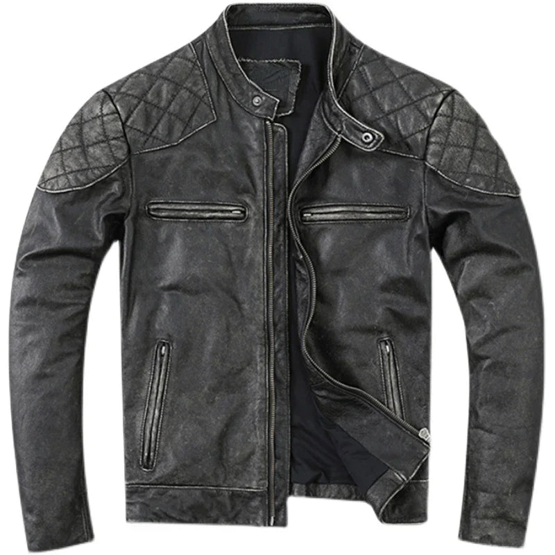 Veste en cuir grise pour homme biker