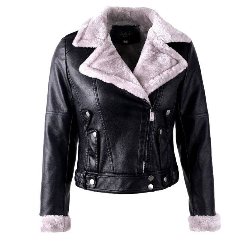 Blouson biker femme avec fourrure