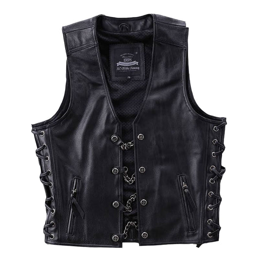 Gilet cuir biker avec chaînes