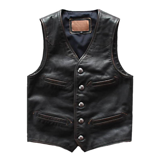 Gilet biker sans manche en cuir vieilli