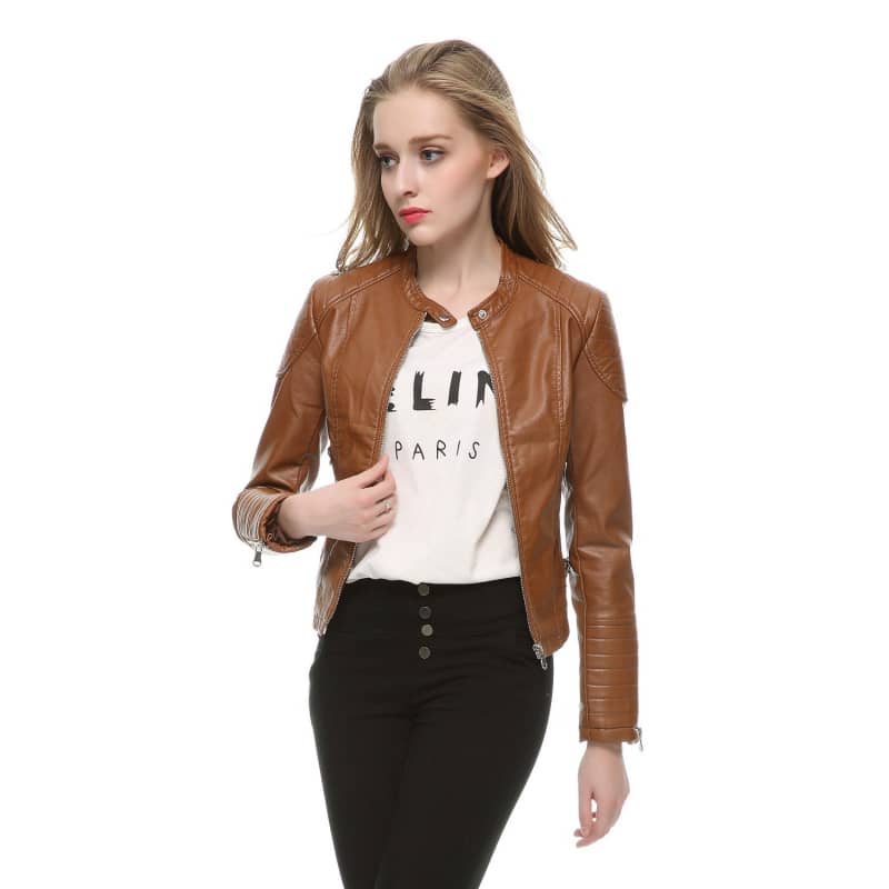 Veste biker marron femme