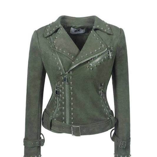 Veste biker femme verte