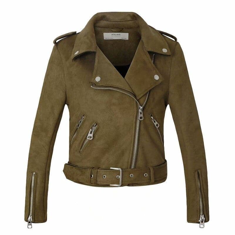 Veste biker femme verte en daim