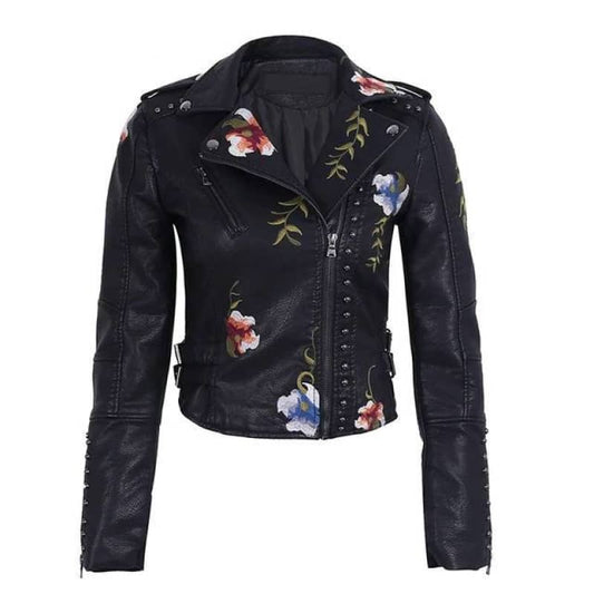 Veste biker fleurie pour femme